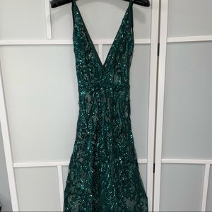 Sexy V-neck Middle Split Dress Sequin See Thru Maxi